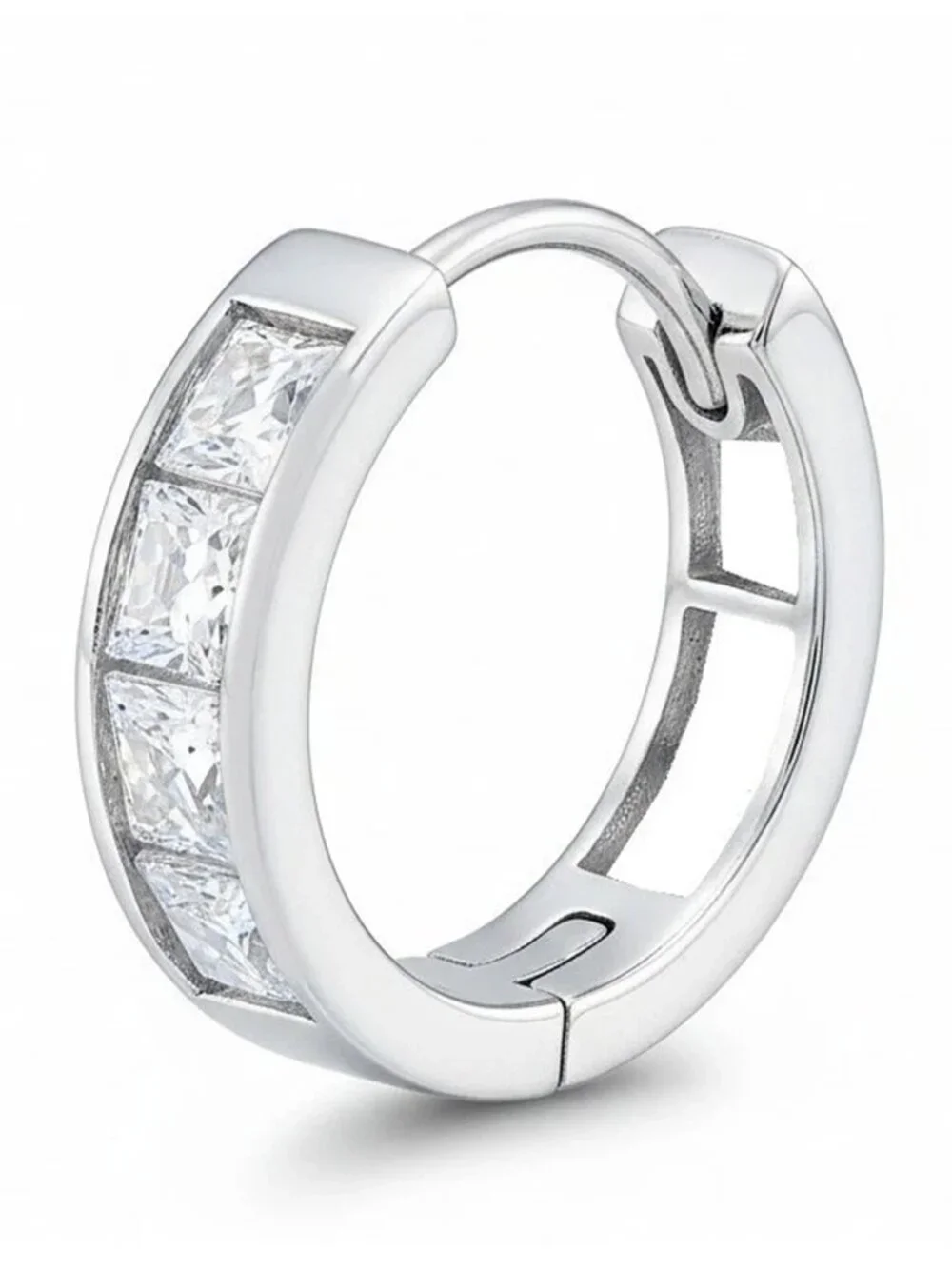 Created White Sapphire Single Huggie Earring 14k Gold